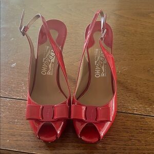 Salvatore Ferragamo Red Patent Leather Slingback Heels